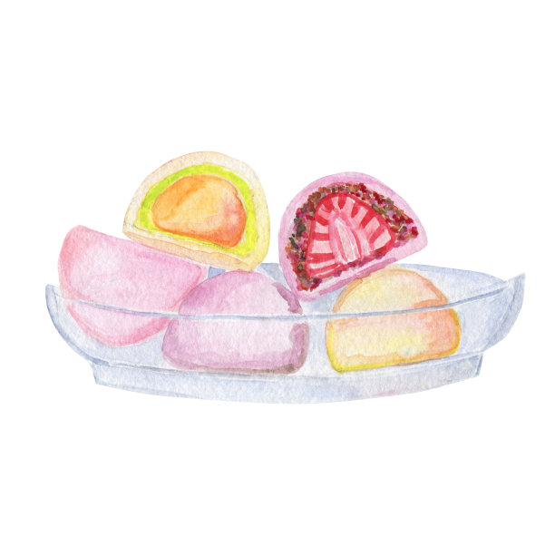 由麻糬制成的日本甜大福。草莓安可意面。传统的东方菜。图片下载