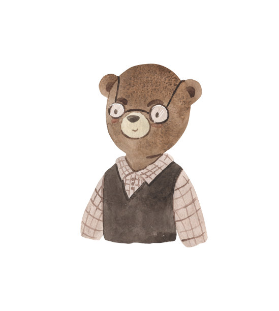 水彩爷爷熊插图的孩子图片下载