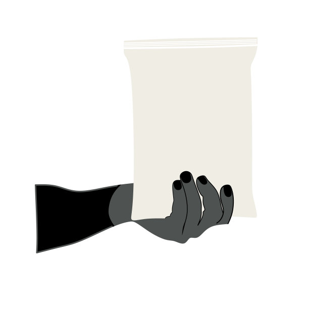 矢量剪影的手拿着一个塑料袋零食包装图片下载