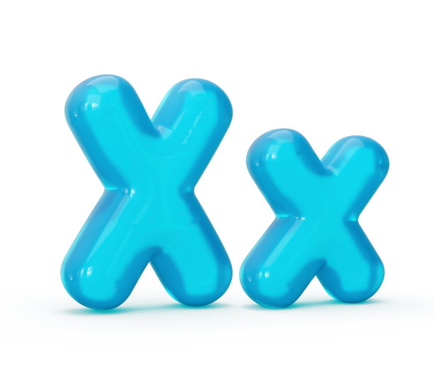 水蓝色果冻X字母孤立在白色背景- 3d插图图片下载