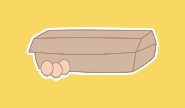 新鲜鸡蛋在大棕色包装上的黄色背景-载体图片下载