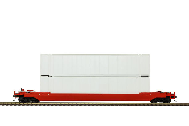 轨道上的红色双层联运车厢图片下载