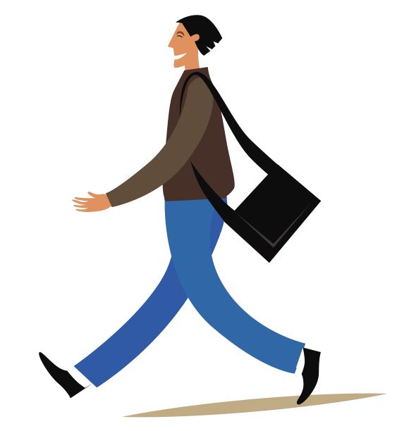 一个男人肩上扛着一个包走着。白色背景图片下载