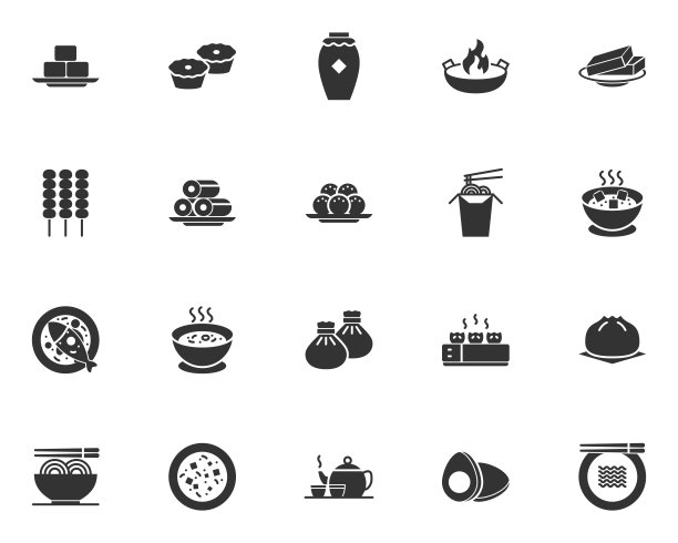 一套中国美食图标，传统亚洲美食图片下载