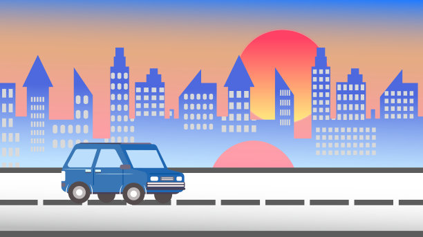 黄昏时分的城市和汽车图片下载