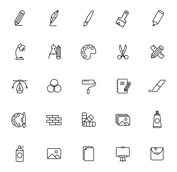 美术工具在白色背景上勾勒孤立的图标。艺术工具线图标的网页和UI设计，移动应用程序，印刷测谎仪和促销广告业务图片下载