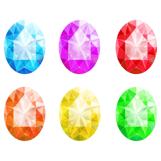 椭圆明亮切割珠宝水彩插图集图片下载