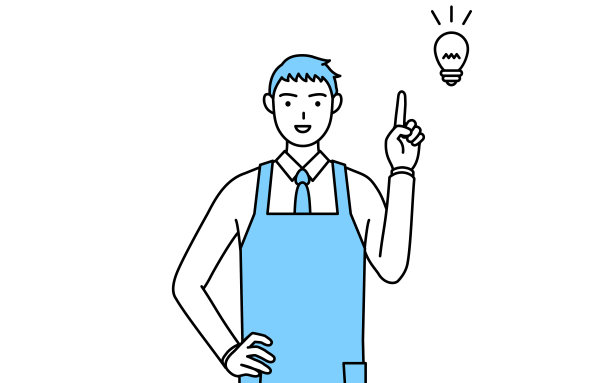 一个穿围裙的男人想出了一个主意。图片下载