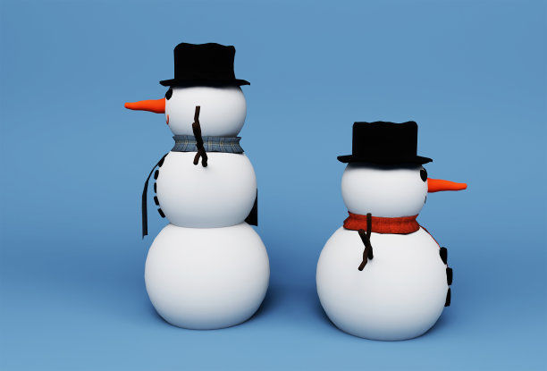 雪人冬季概念三维插图在白色背景。图片下载