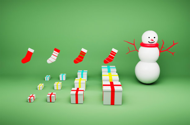 雪人礼盒冬季概念3d插图在白色背景。图片下载