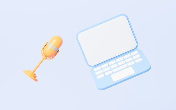 卡通风格的笔记本电脑和麦克风，3d渲染。图片下载