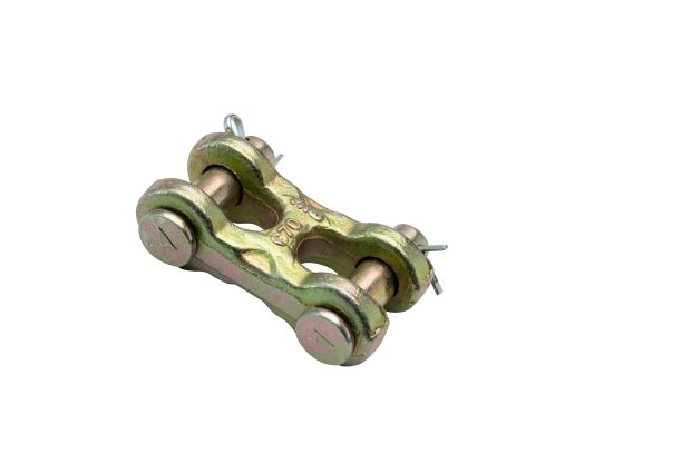 一对双金属链的劈叉链接孤立在一个白色的背景图片下载