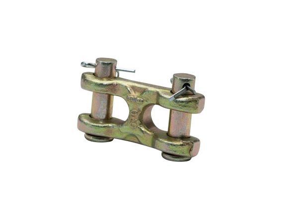 一对双金属链的劈叉链接孤立在一个白色的背景图片下载