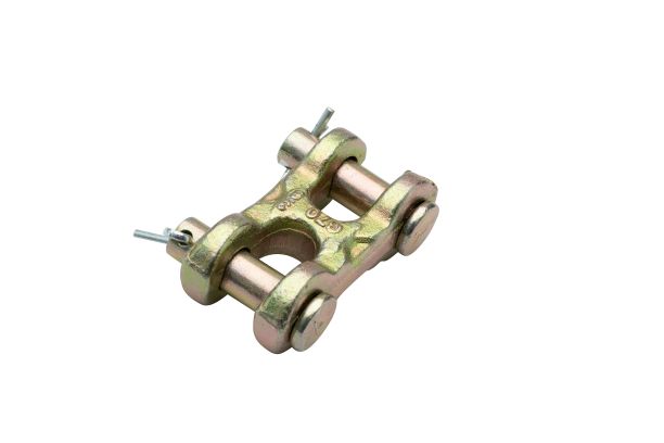 一对双金属链的劈叉链接孤立在一个白色的背景图片下载