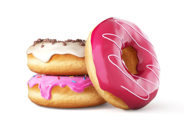 白色背景上的甜甜甜圈。三维演示图片下载