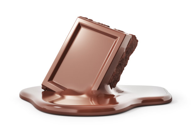 一块巧克力在白色的背景上飞溅。三维演示图片下载