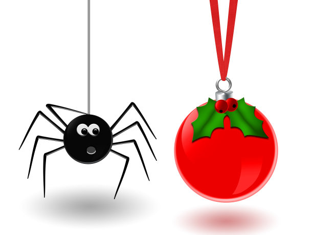 圣诞蜘蛛和球挂在电线上图片下载