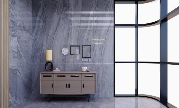 3d渲染，3d插图，室内场景和模型，坐角和餐具柜，装饰墙。图片下载