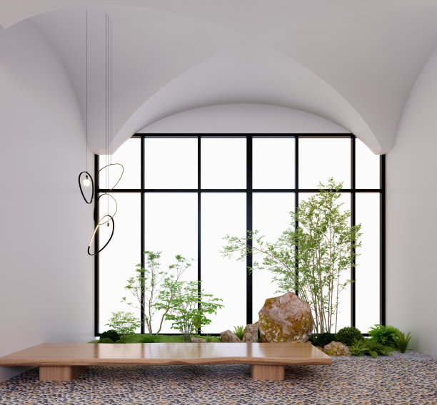 三维渲染，三维插图，室内场景和模型，室内生活花园。图片下载