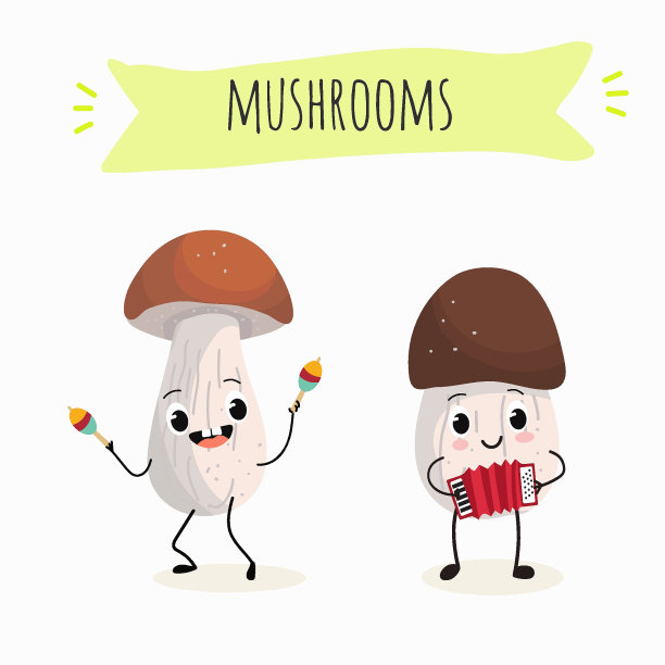 插图蘑菇字符。有趣又健康的食物。维生素，长着可爱面孔的食物，食材，素食主义，矢量卡通，抗氧化剂，森林秋收图片下载