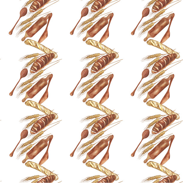 水彩图案烘焙。栅格手工绘制。可用于包装纸，织物，壁纸，餐巾纸，明信片。股票插图图片下载