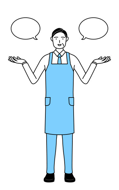 一个穿着围裙的高级男子与擦除和比较。图片下载