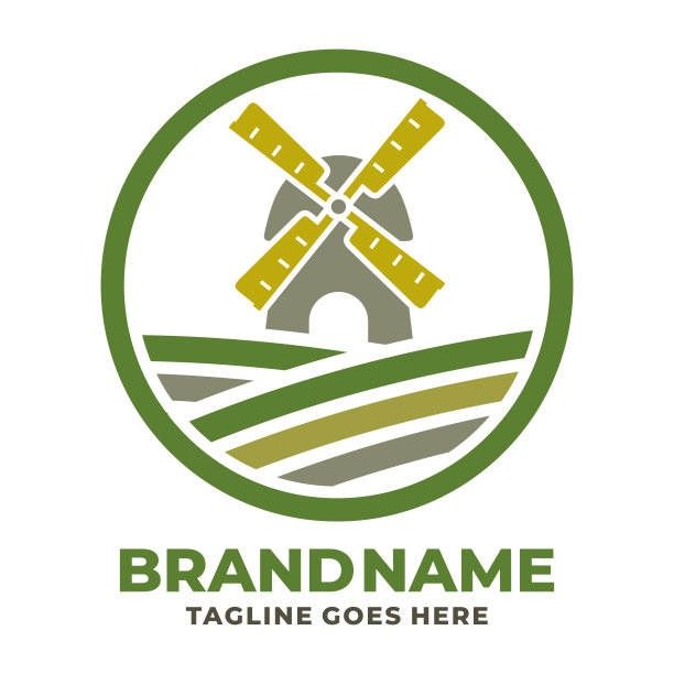 农场的标志。风车标志矢量插图图片下载