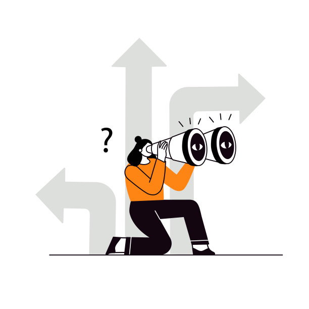 拿双筒望远镜的女人。搜索的概念。寻找机会，解决方案，新的商业理念。人展望未来，选择发展方向。图片下载