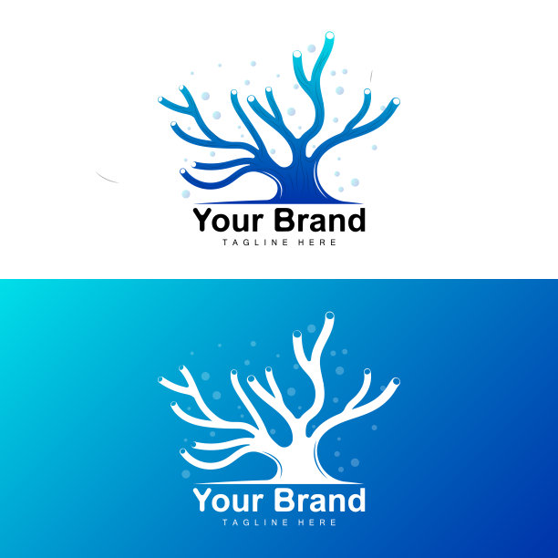 珊瑚标志，海洋植物的地方海洋动物，海洋矢量，海藻图标图片下载