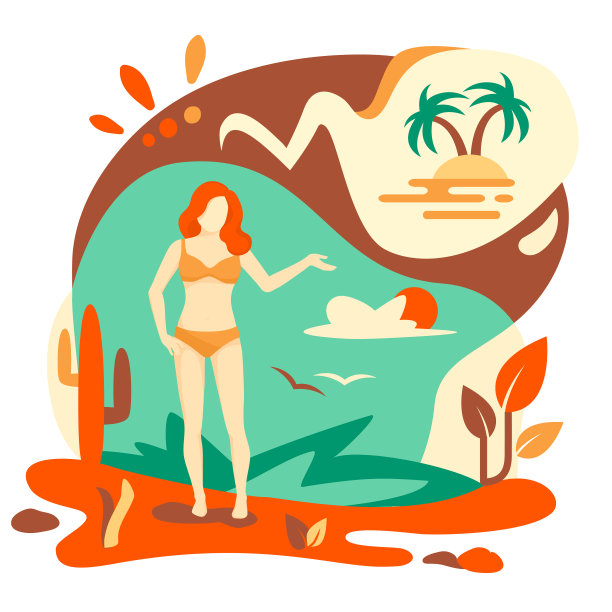 天堂岛，海滩女孩呈现暑假，旅行社呈现模板。矢量图图片下载