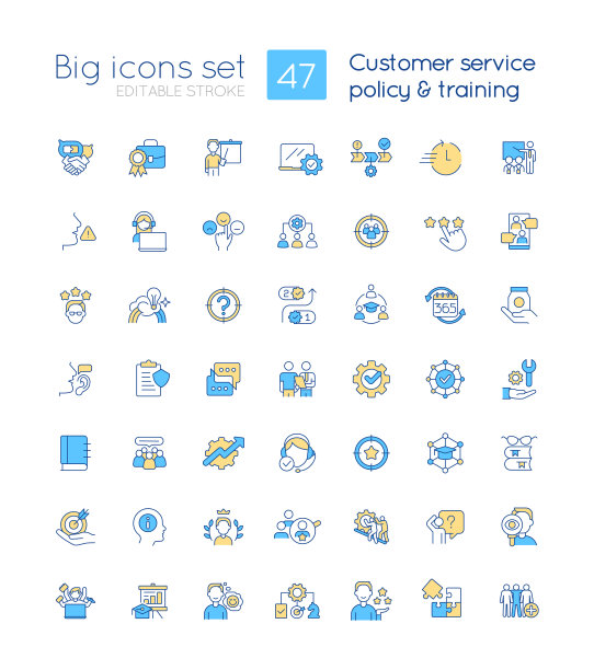 客户服务政策和培训RGB彩色图标设置图片下载