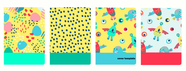 封面页模板基于图案与有趣的怪物和幻想的形状。用于学校笔记本，日记，相册图片下载