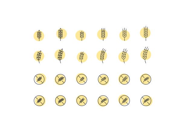 谷物图标集。面筋插图符号。标记小麦，大麦，燕麦矢量图片下载