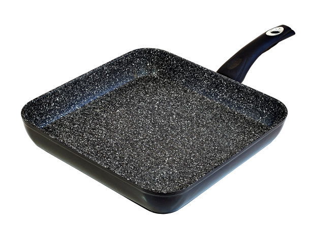 棱纹和方形烧烤锅与温度指示器隔离在白色背景图片下载