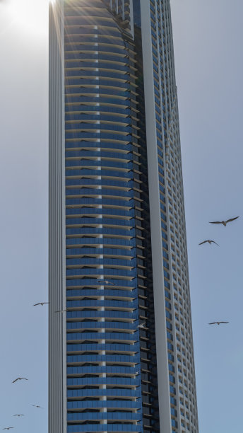 高耸的摩天大楼和蔚蓝的天空，黄金海岸，冲浪者的天堂图片下载