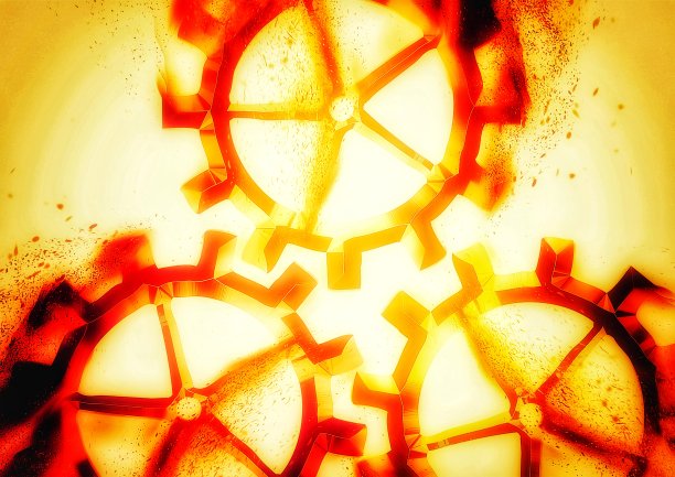 三维渲染连锁火焰齿轮图片下载