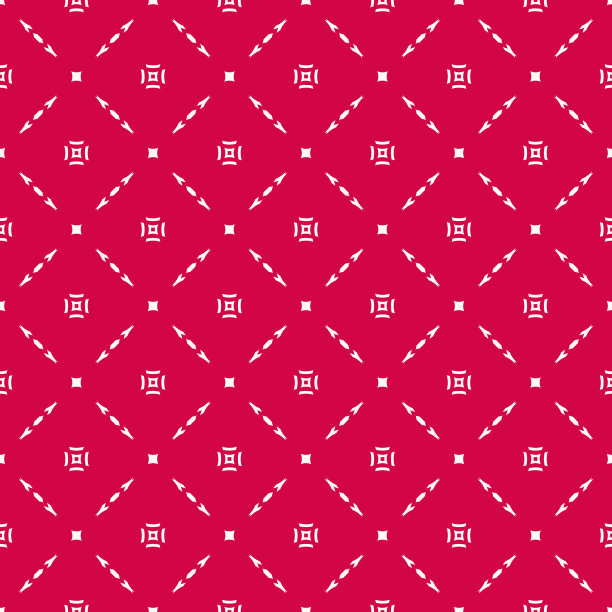 红色和白色矢量几何无缝模式与小花，方块，网图片下载