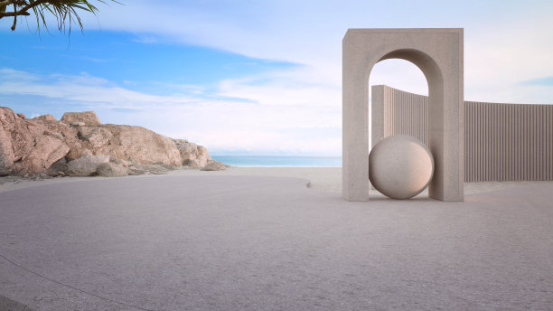 海景城市公园里空荡荡的灰色混凝土地板。图片下载