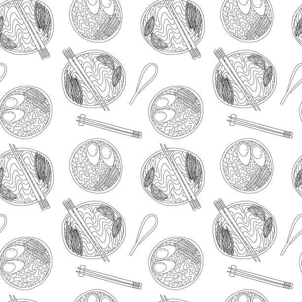 亚洲泰国菜的素描图案图片下载