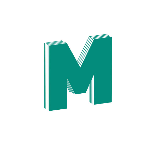 字母M的三维线性现代标志。图片下载