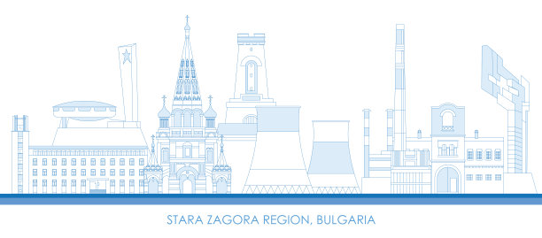 保加利亚斯塔扎格拉地区的轮廓天际线全景图片下载