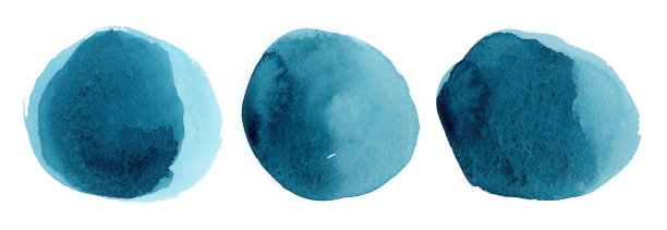 圆形蓝色水彩画框，圆形形状孤立在白色背景上图片下载
