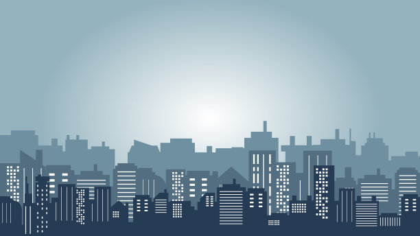 渐变色的夜空和郊区的白色剪影图片下载