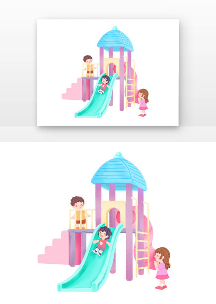 手绘儿童玩滑梯图片下载