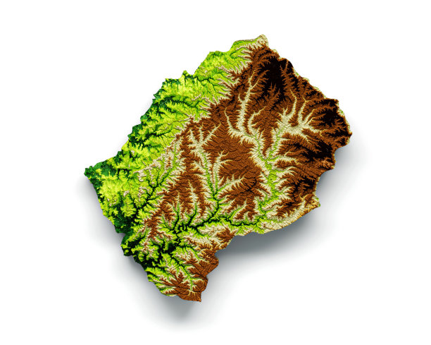 三维渲染的莱索托地图地理制图和拓扑图矢量图片下载