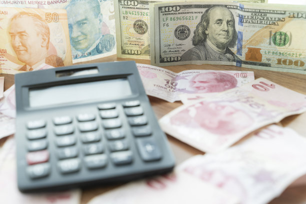 美元，土耳其里拉和计算器图片下载