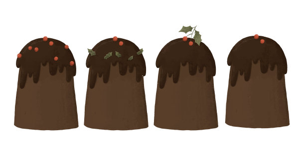 传统的红浆果圣诞蛋糕。插图孤立在白色背景上。圣诞水果蛋糕，布丁图片下载