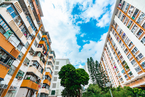 建筑立面在香港，住宅地产图片下载