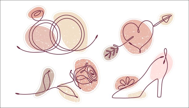 一套浪漫元素的线条画图片下载