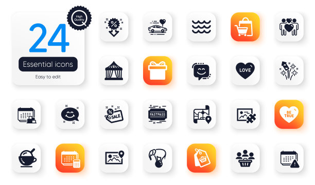 一套节日扁平图标爱是真实的和图片下载